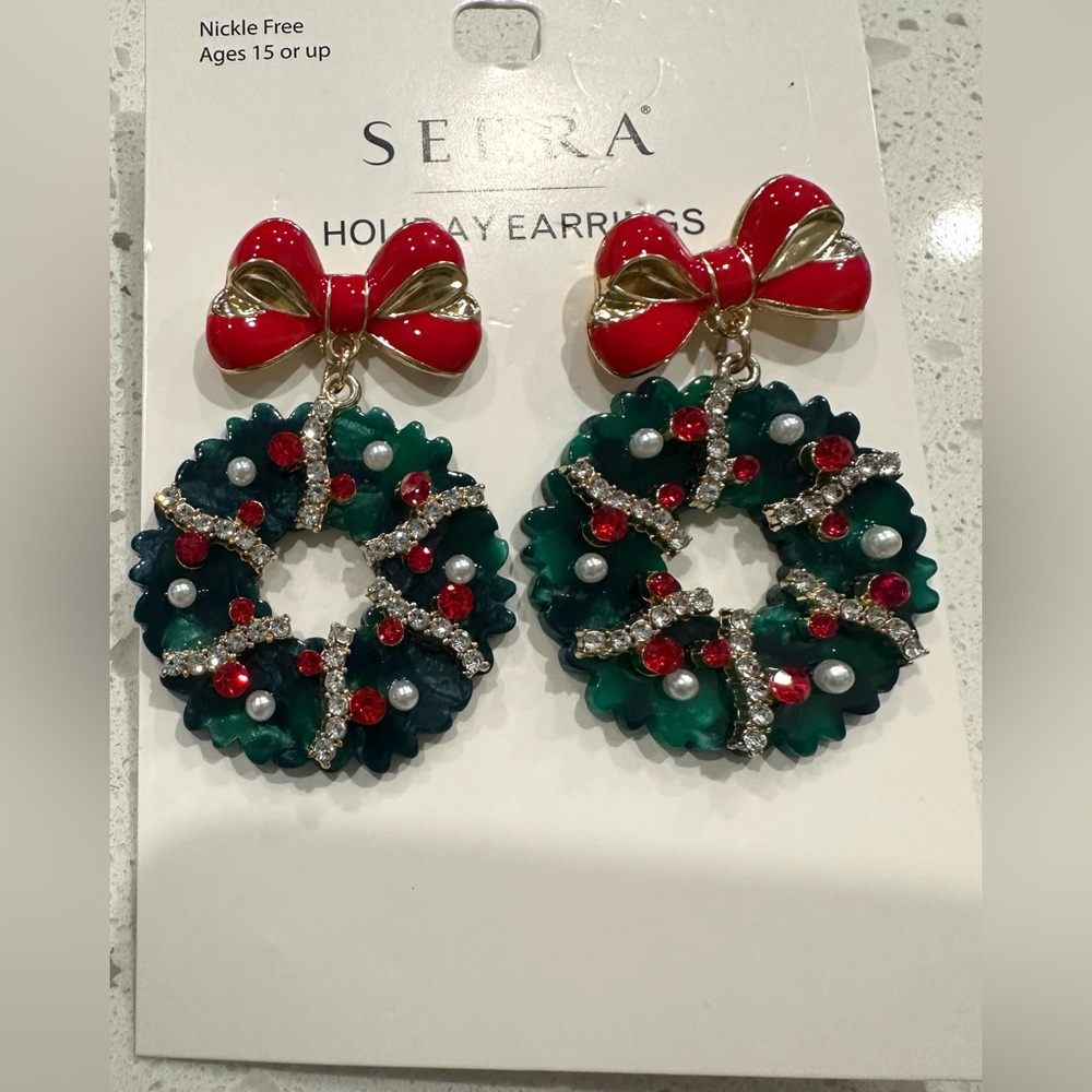 Aldi Serra Christmas Wreath Holiday Earrings